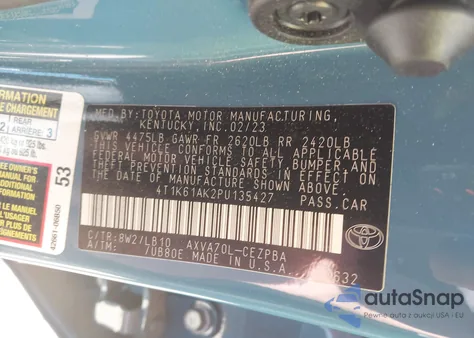 2023 Toyota Camry Xse из США, поврежденный, VIN 4T1K61AK2PU135427